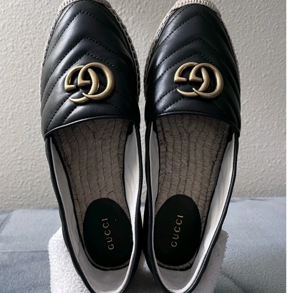 Brand New Gucci Double G Women’s Leather Black Espardrille Size 37.5 (US 7.5) - Picture 1 of 7